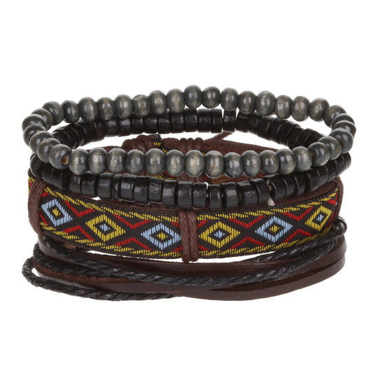Mens Whirlybird Red, Green And Orange Patterned Stacker Bracelets