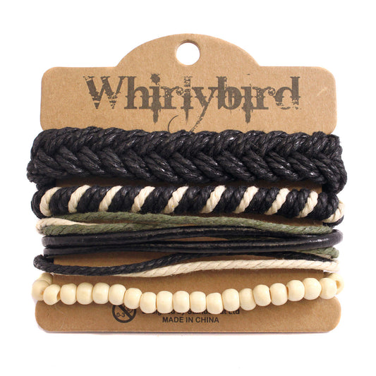 WBST112 - Mens Whirlybird Brown And Cream Multibraided Stacker Bracelets