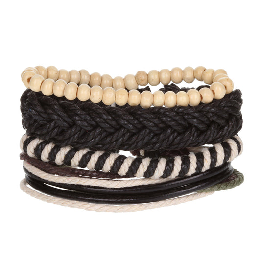 Mens Whirlybird Brown And Cream Multibraided Stacker Bracelets