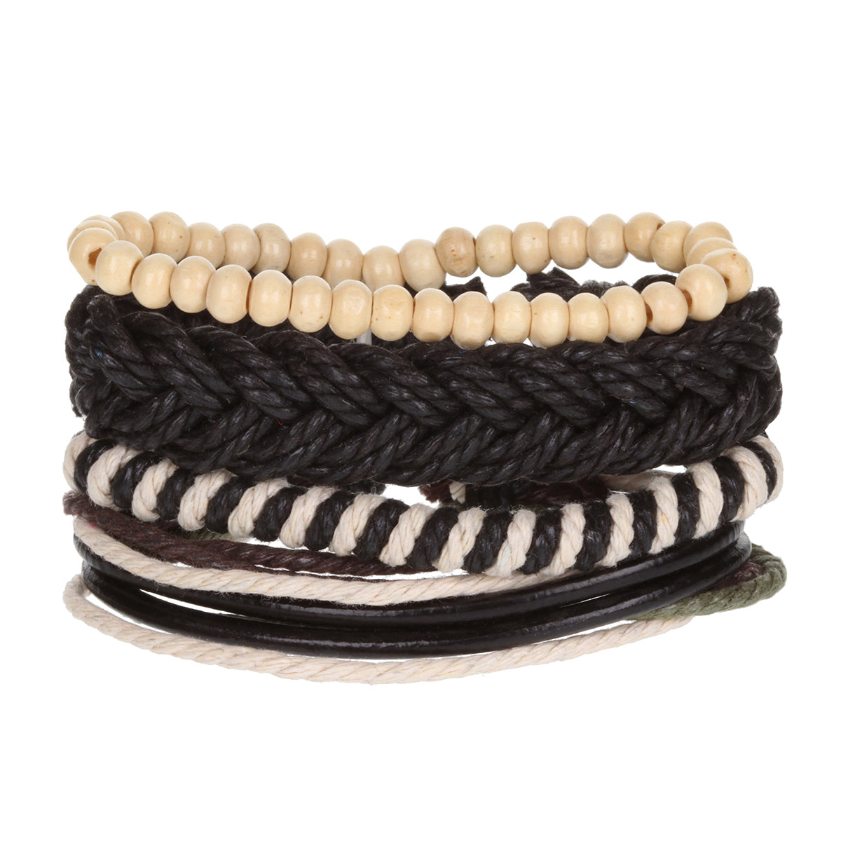 WBST112 - Mens Whirlybird Brown And Cream Multibraided Stacker Bracelets