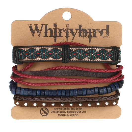 WBST113 - Mens Whirlybird Gold And Teal Patterned Stacker Bracelet