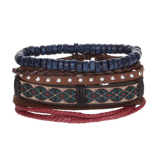 WBST113 - Mens Whirlybird Gold And Teal Patterned Stacker Bracelet