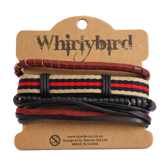 Mens Whirlybird Beige, Navy And Red Striped Stacker Bracelets