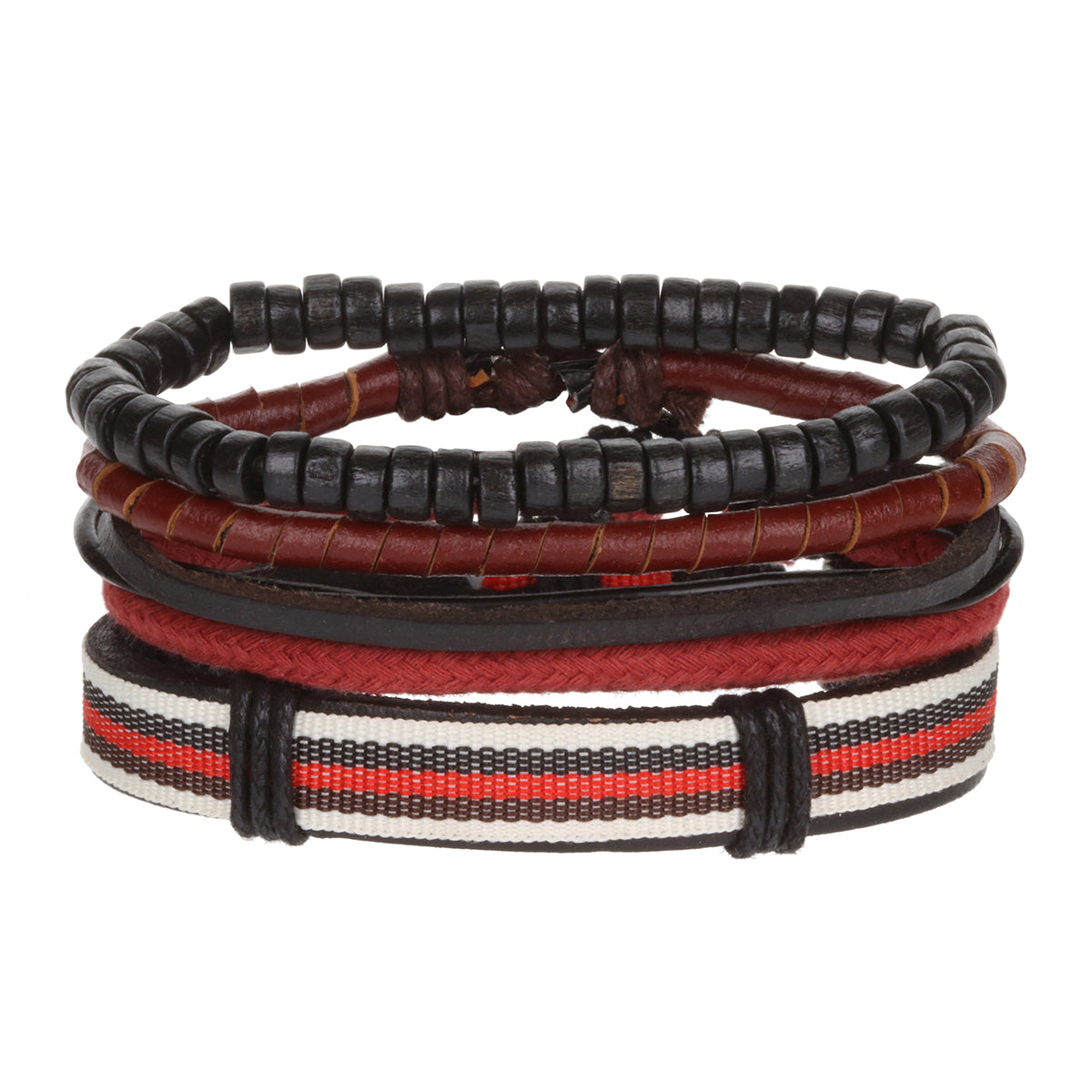 Mens Whirlybird Beige, Navy And Red Striped Stacker Bracelets