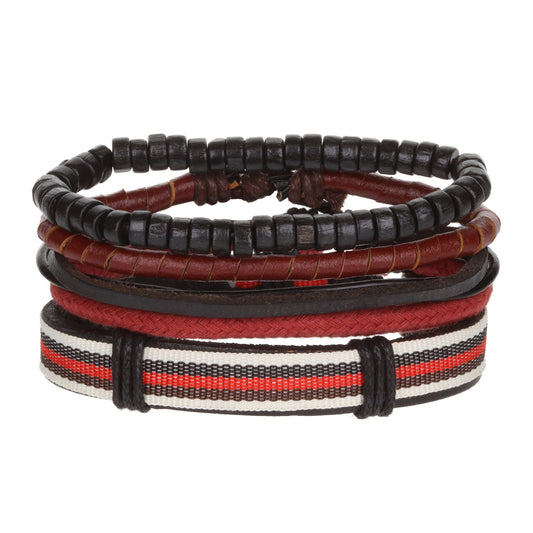 WBST114 - Mens Whirlybird Beige, Navy And Red Striped Stacker Bracelets