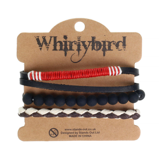 WBST115 - Mens Whirlybird Red And White Wrapped Stacker Bracelets