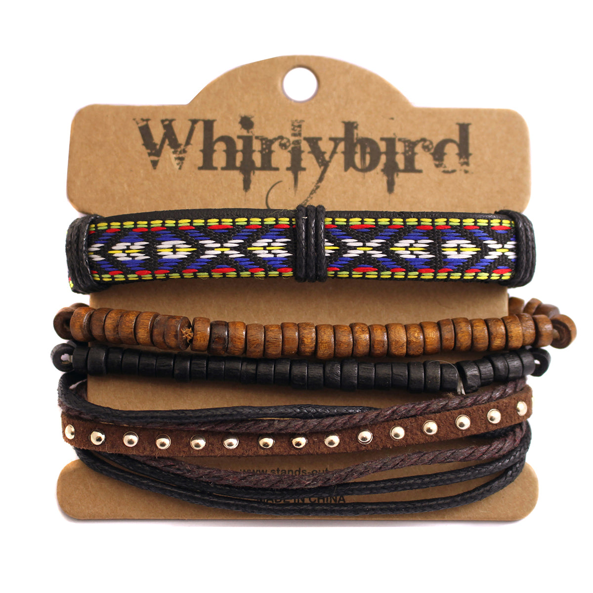 WBST116 - Mens Whirlybird Gold Studded And Colourful Patterned Stacker Bracelets