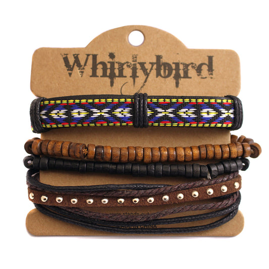 WBST116 - Mens Whirlybird Gold Studded And Colourful Patterned Stacker Bracelets