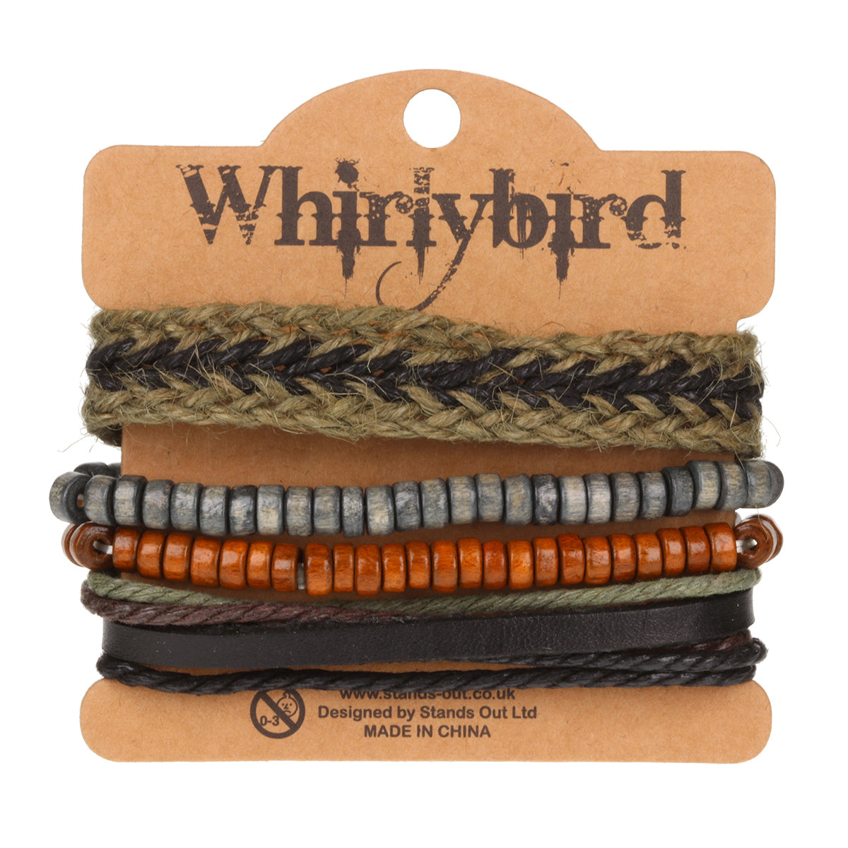 WBST117 - Mens Whirlybird Black And Khaki Braided Stacker Bracelets