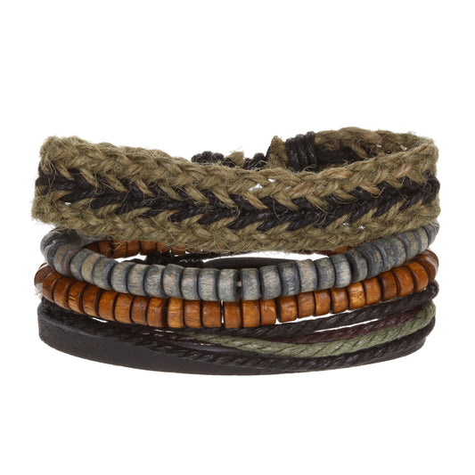 WBST117 - Mens Whirlybird Black And Khaki Braided Stacker Bracelets