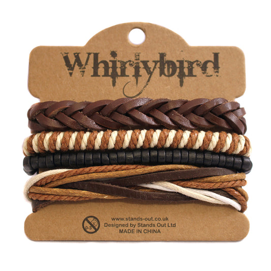 WBST119 - Mens Whirlybird Terracotta And Cream Striped Stacker Bracelets
