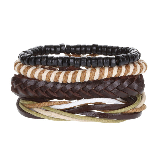 Mens Whirlybird Terracotta And Cream Striped Stacker Bracelets