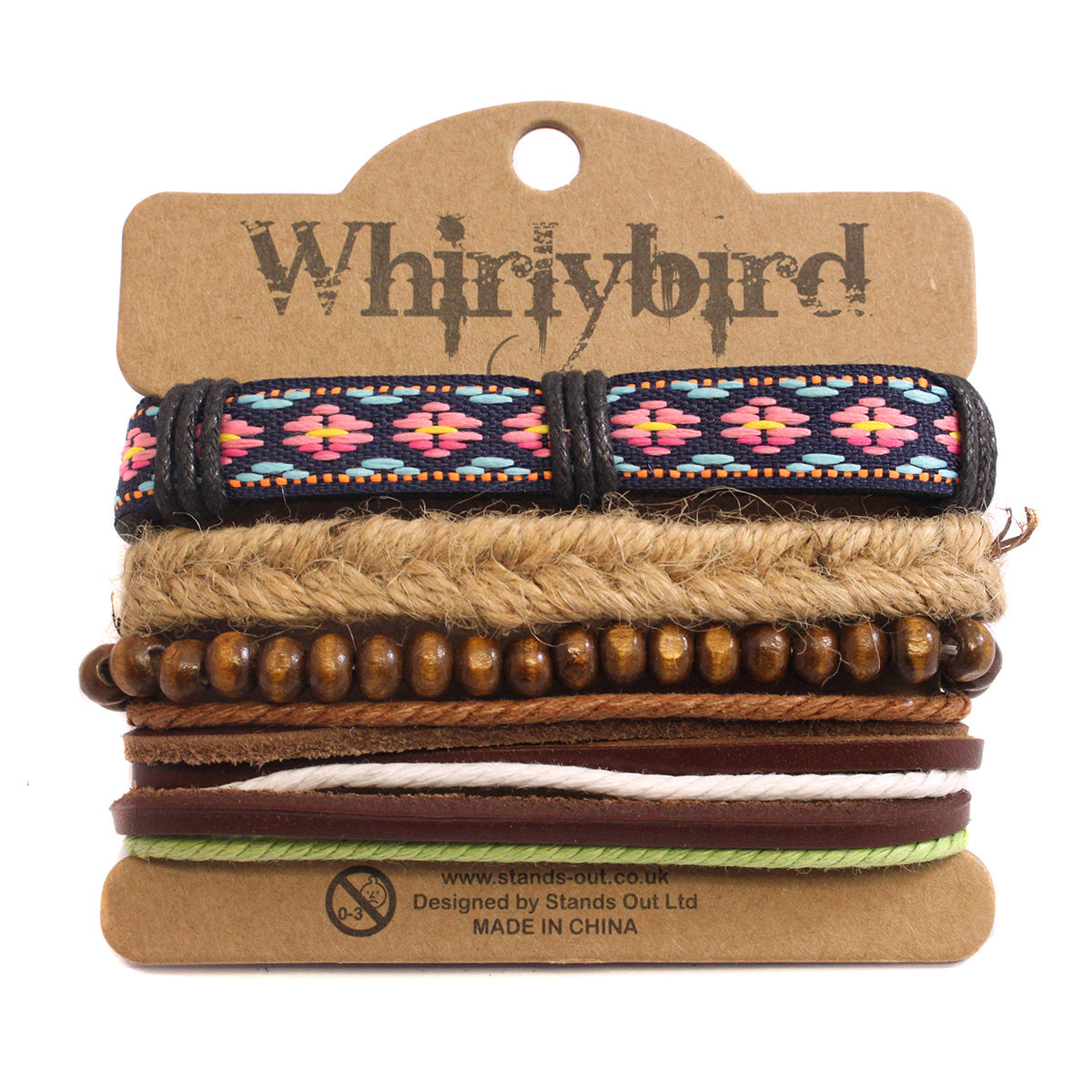 WBST120 - Mens Whirlybird Blue And Pink Flower Patterned Stacker Bracelets