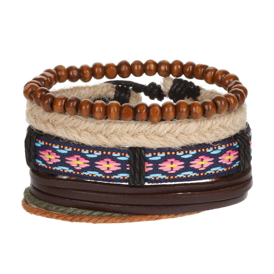Mens Whirlybird Blue And Pink Flower Patterned Stacker Bracelets