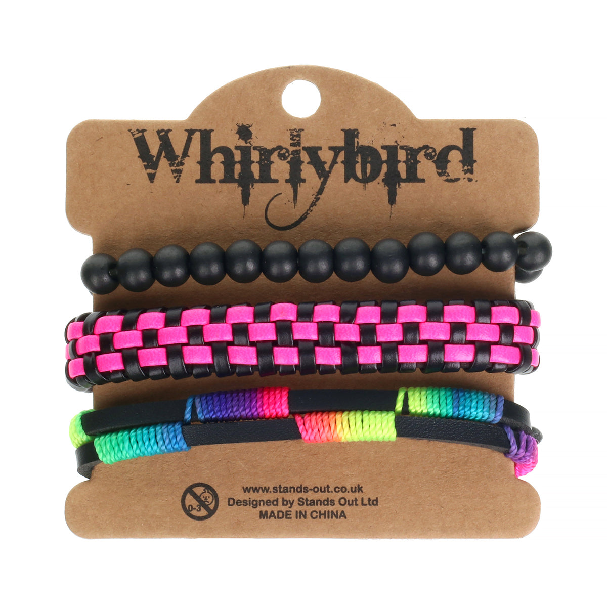 WBST121 - Mens Whirlybird Black And Pink Woven Stacker Bracelets