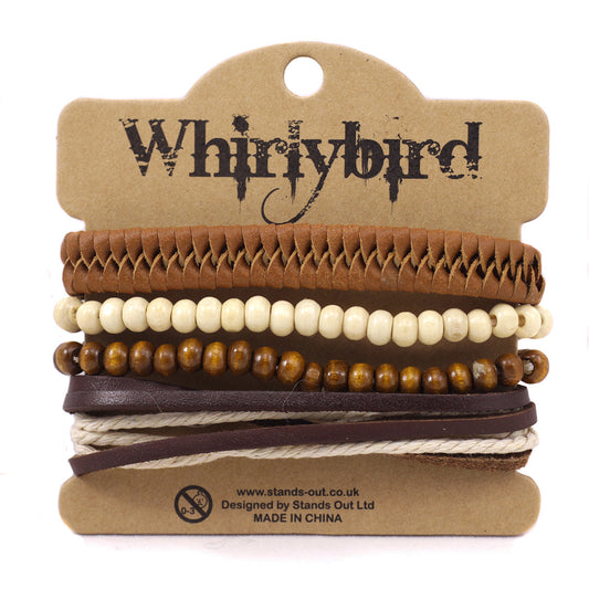 WBST122 - Mens Whirlybird Brown Fishtail Braided Stacker Bracelets