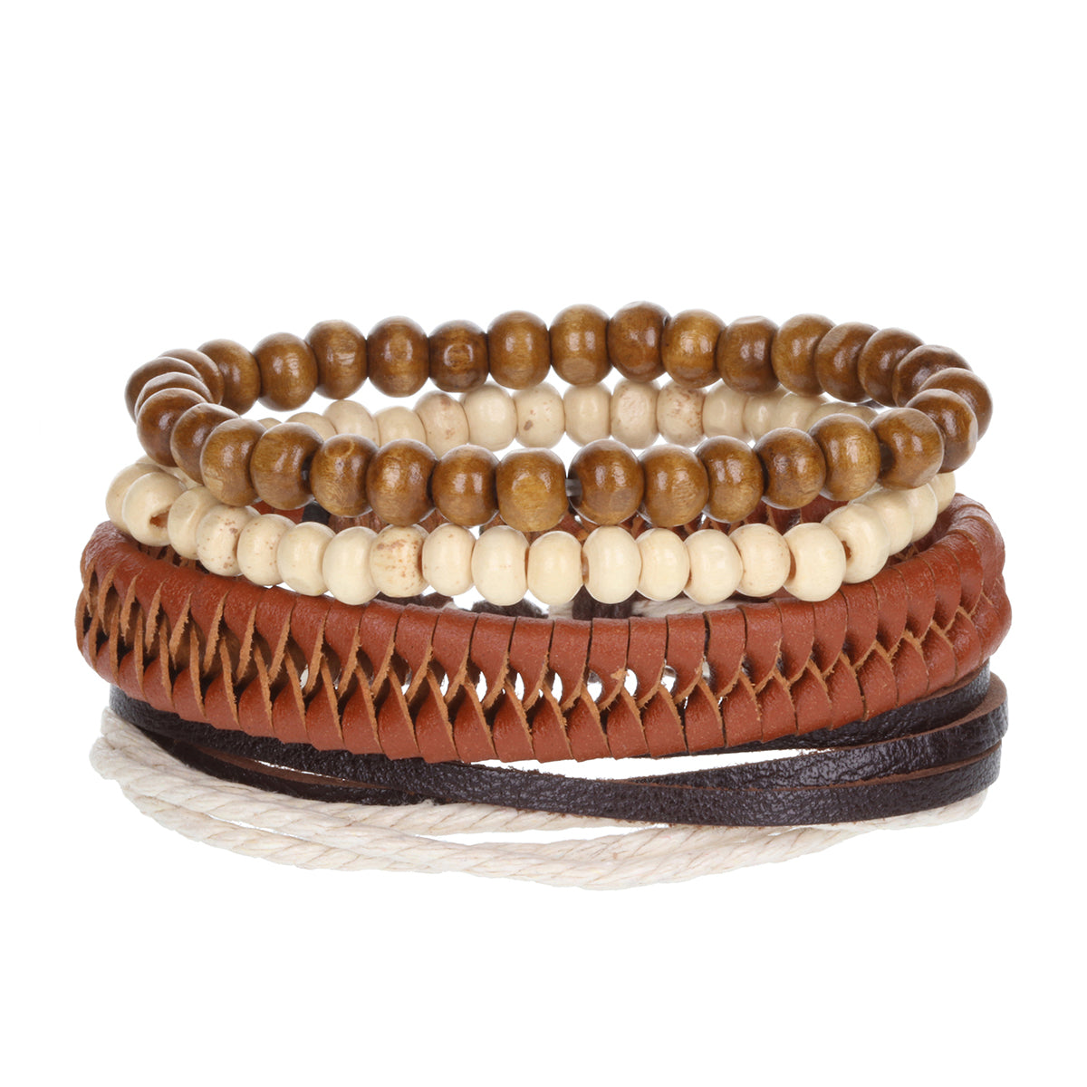 WBST122 - Mens Whirlybird Brown Fishtail Braided Stacker Bracelets