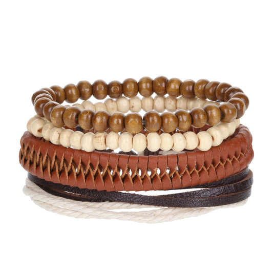 Mens Whirlybird Brown Fishtail Braided Stacker Bracelets