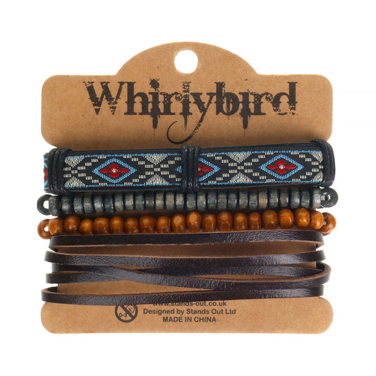 WBST124 - Mens Whirlybird Blue And Red Flower Patterned Stacker Bracelets