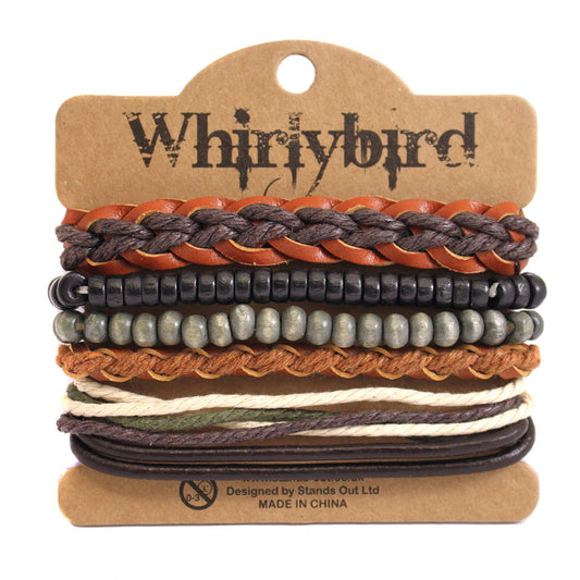 WBST125 - Mens Whirlybird Terracotta Leather And Cotton Braided Stacker Bracelets