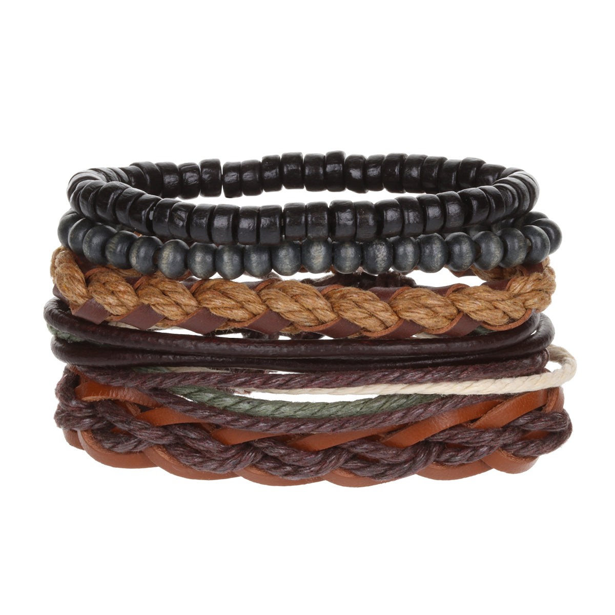 Mens Whirlybird Terracotta Leather And Cotton Braided Stacker Bracelets