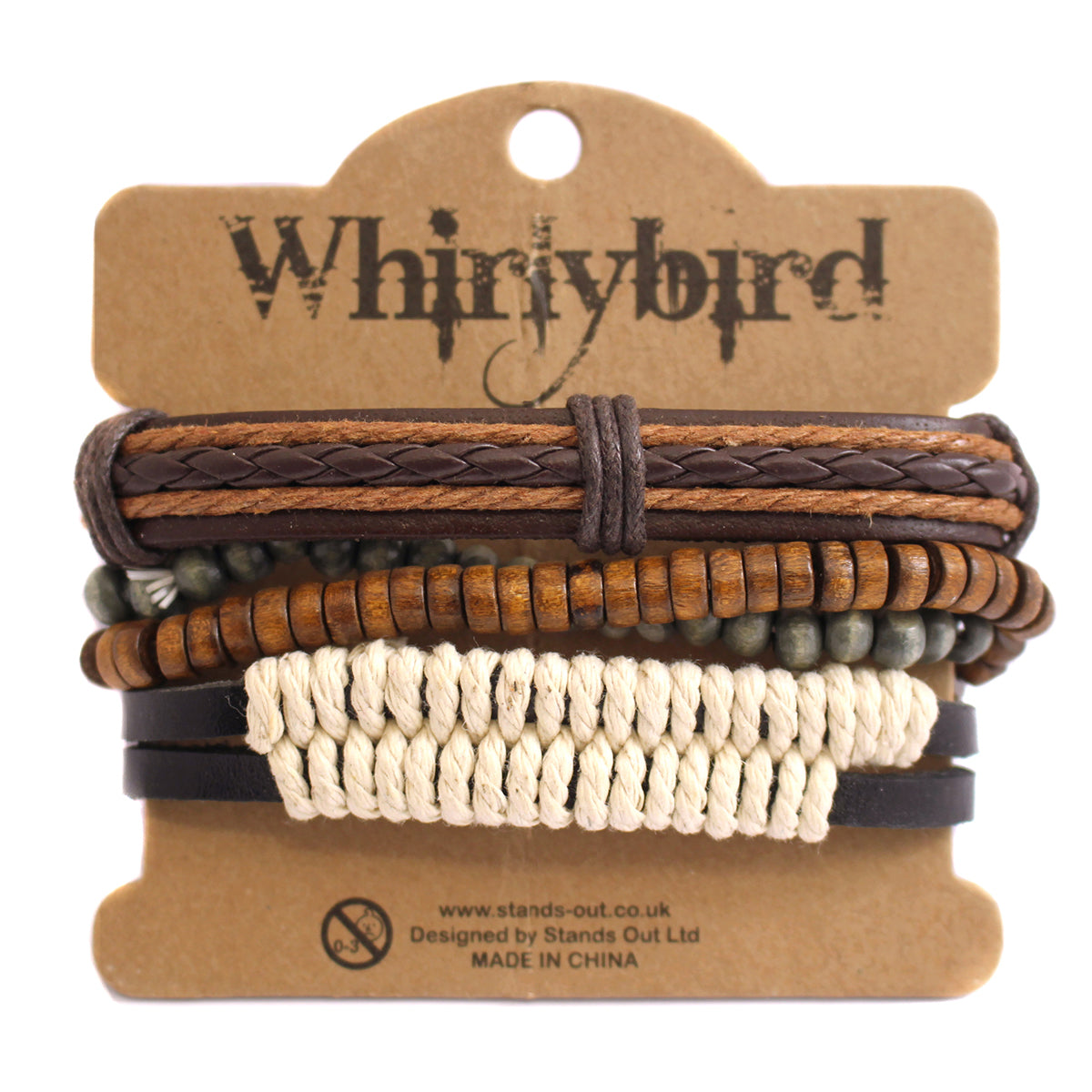 WBST126 - Mens Whirlybird Cream And Brown Braided Stacker Bracelets
