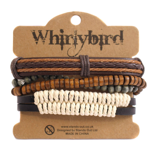 WBST126 - Mens Whirlybird Cream And Brown Braided Stacker Bracelets