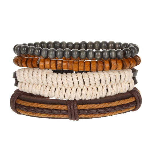 WBST126 - Mens Whirlybird Cream And Brown Braided Stacker Bracelets