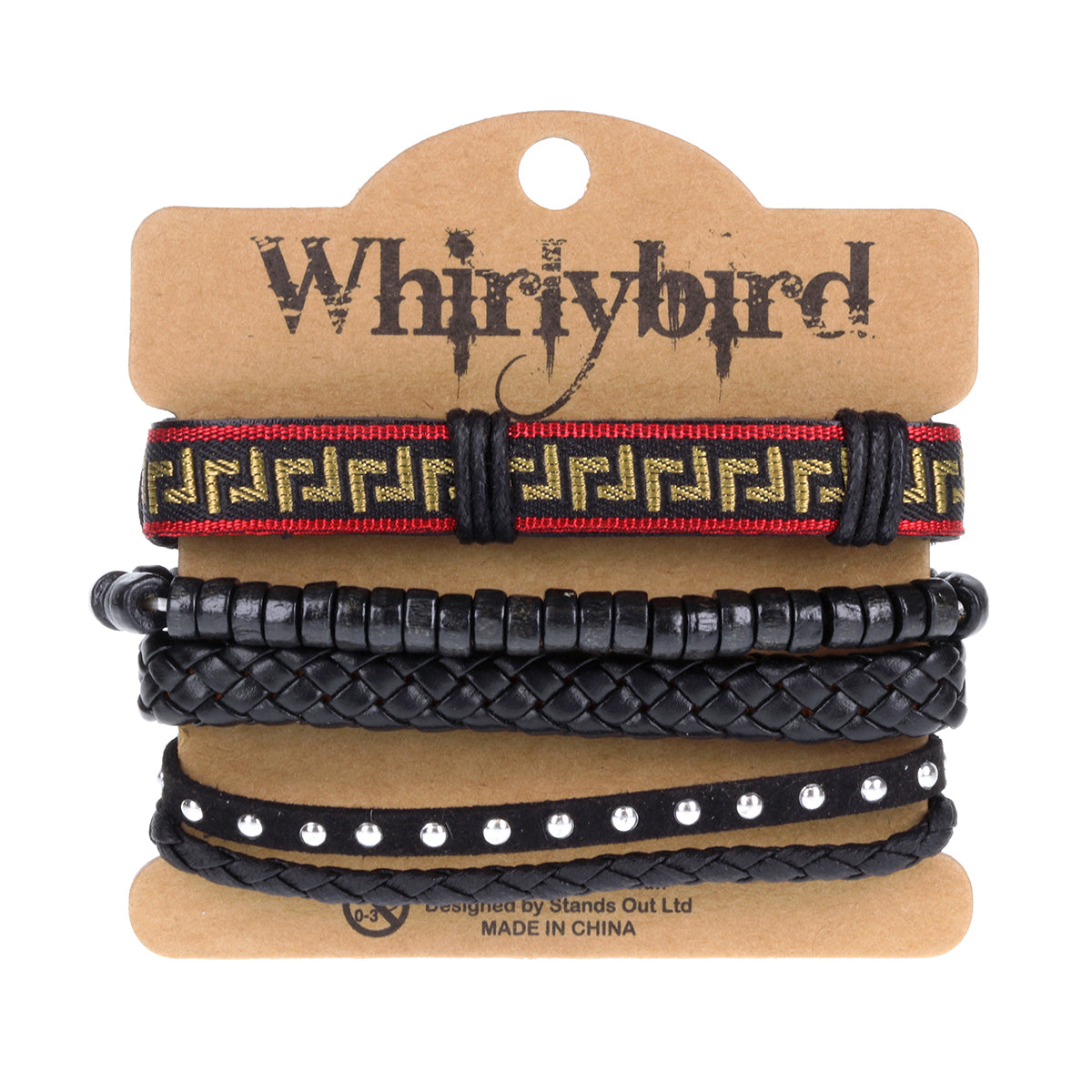 WBST127 - Mens Whirlybird Red And Gold Patterned Stacker Bracelets