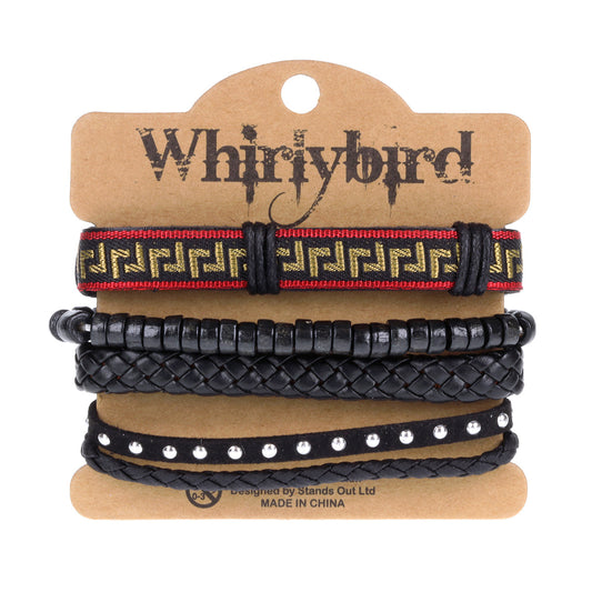 WBST127 - Mens Whirlybird Red And Gold Patterned Stacker Bracelets