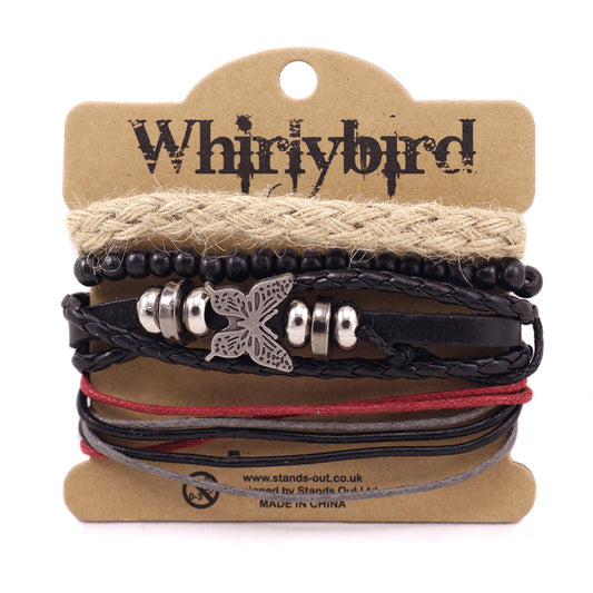 Mens Whirlybird Silver Butterfly Charm Stacker Bracelets
