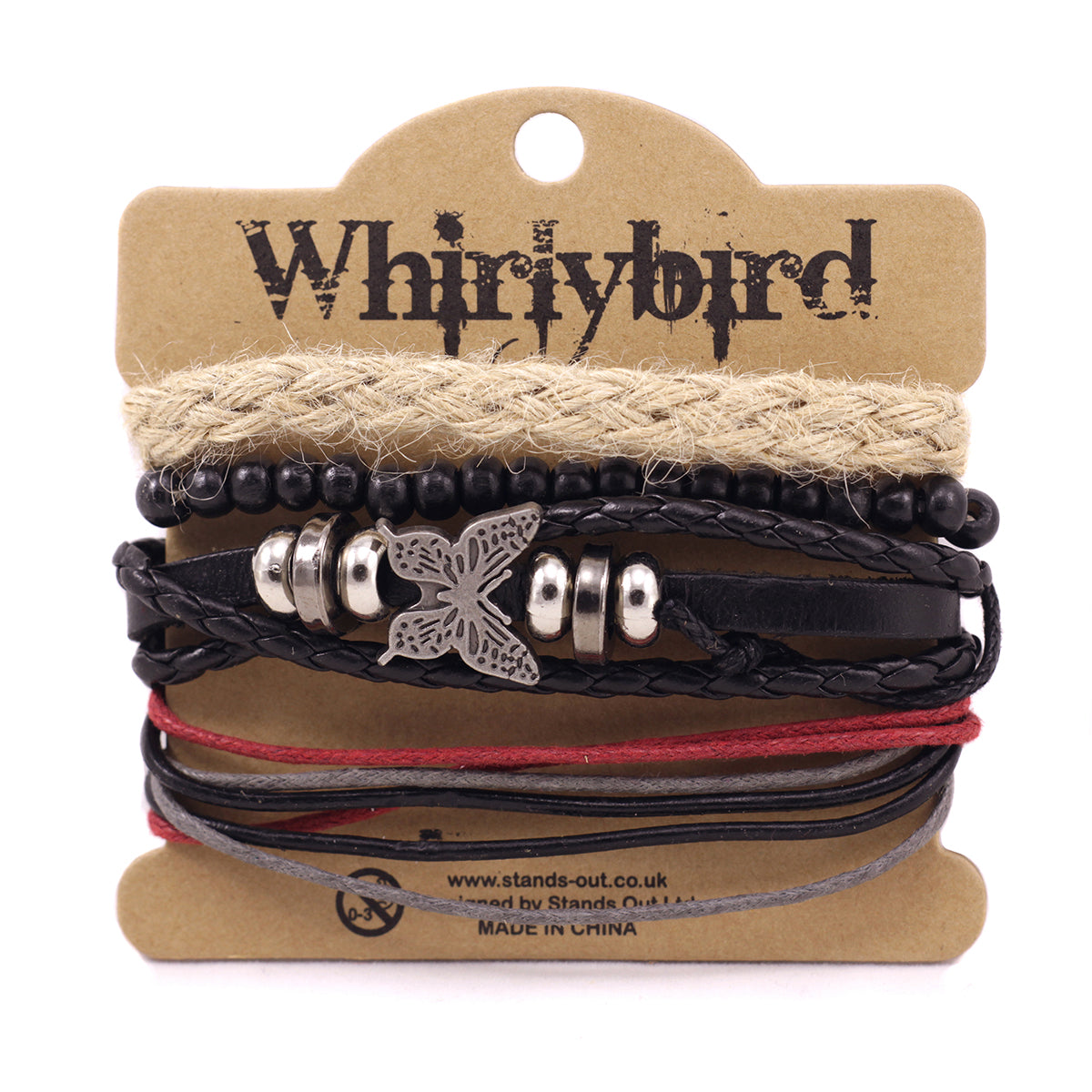 WBST128 - Mens Whirlybird Silver Butterfly Charm Stacker Bracelets