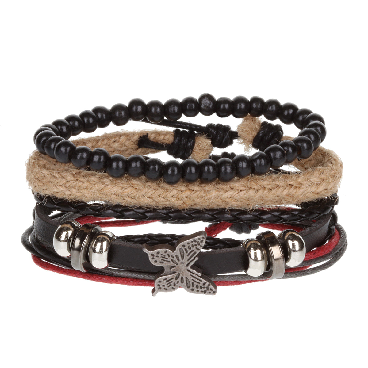 WBST128 - Mens Whirlybird Silver Butterfly Charm Stacker Bracelets