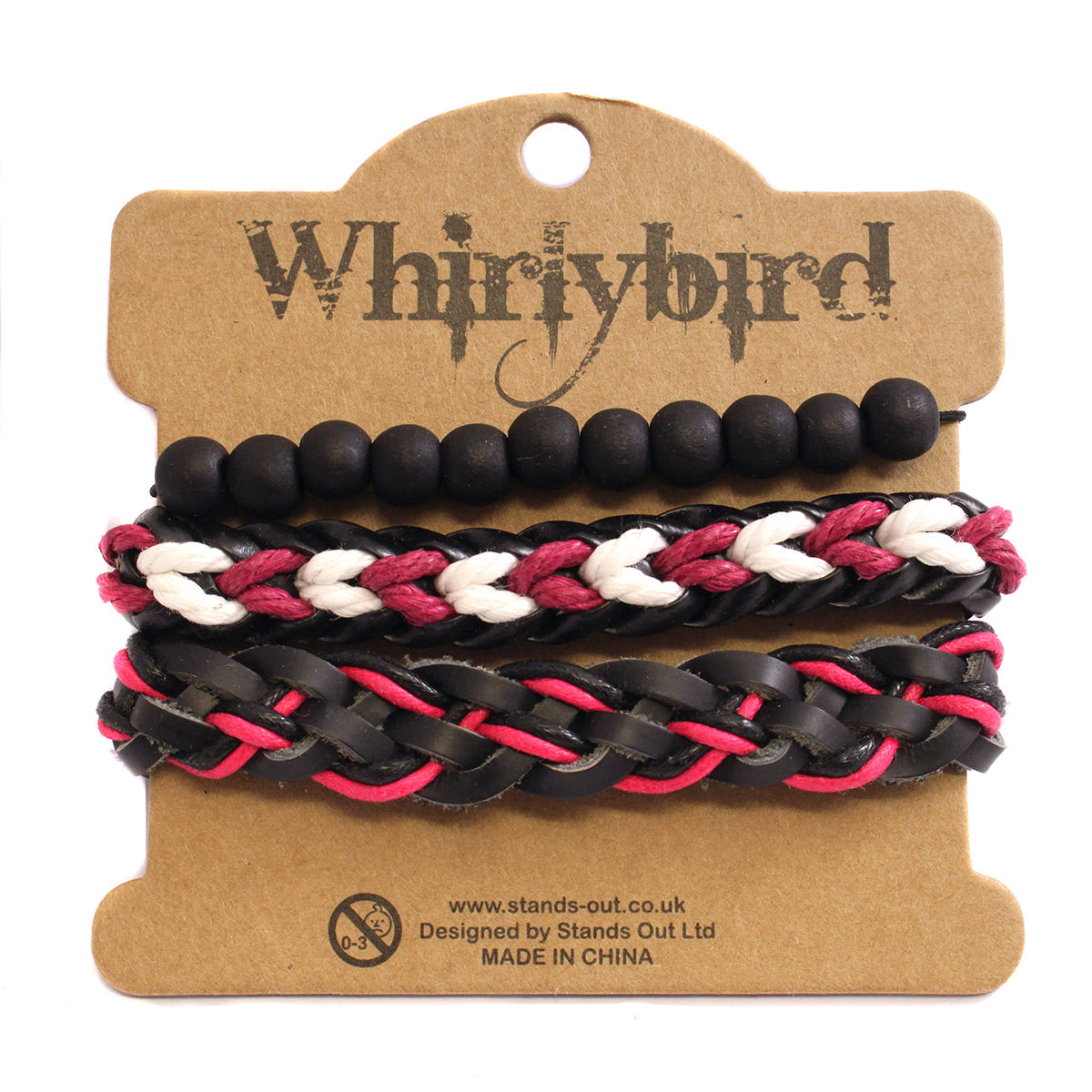 WBST129 - Mens Whirlybird Dark Brown, Pink and White Braided Stacker Bracelets
