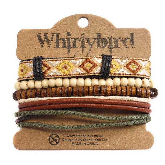 WBST130 - Mens Whirlybird Mustard And Brown Patterned Stacker Bracelets