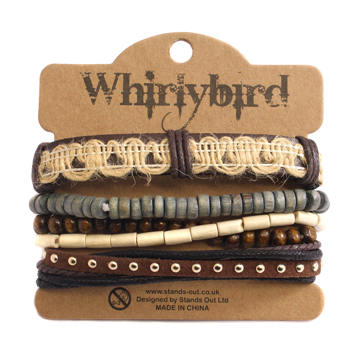 WBST131 - Mens Whirlybird Brown And Cream Weaved Leather Stacker Bracelets