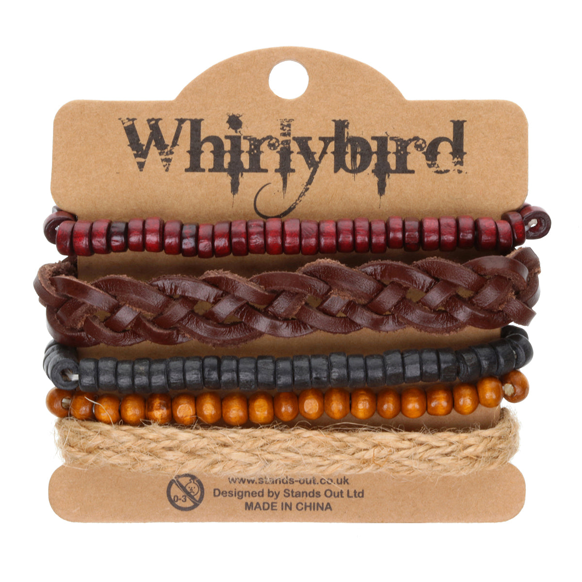 WBST132 - Mens Whirlybird Burgundy, Brown And Charcoal Beaded Stacker Bracelets
