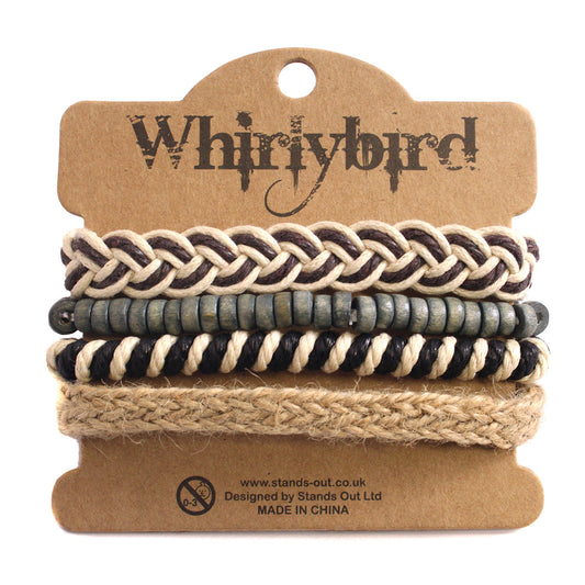 Mens Whirlybird Brown And Beige Braided Stacker Bracelets
