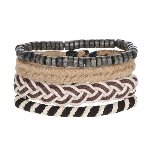 Mens Whirlybird Brown And Beige Braided Stacker Bracelets