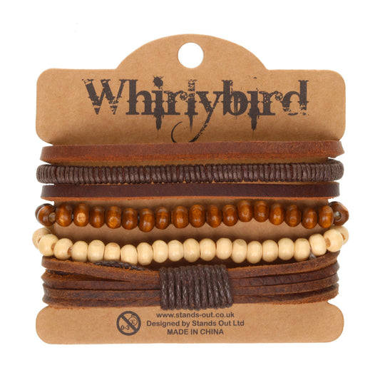 WBST141 - Mens Whirlybird Brown And Cream Stacker Bracelets