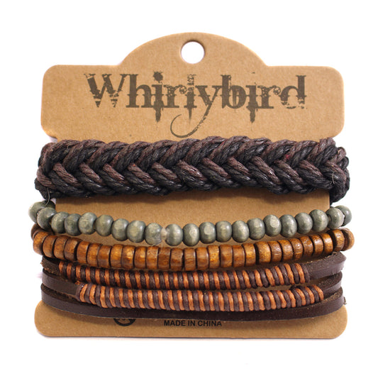 Mens Whirlybird Terracotta And Brown Striped Stacker Bracelets
