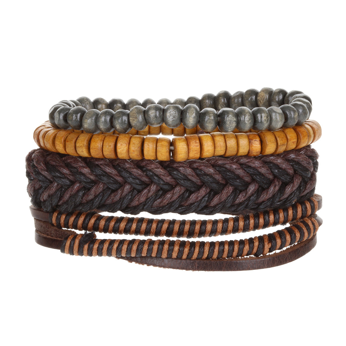 WBST142 - Mens Whirlybird Terracotta And Brown Striped Stacker Bracelets