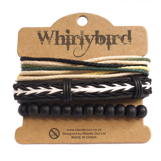 WBST143 - Mens Whirlybird Brown And White Braided Stacker Bracelets