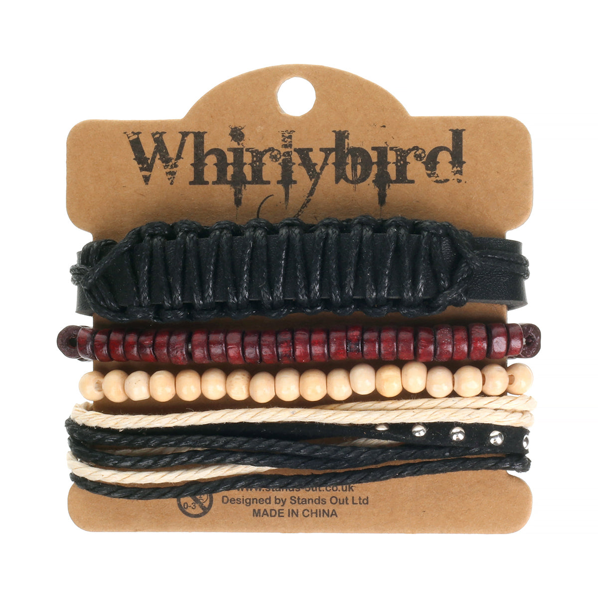 WBST144 - Mens Whirlybird Burgundy, Black And Cream Stacker Bracelets