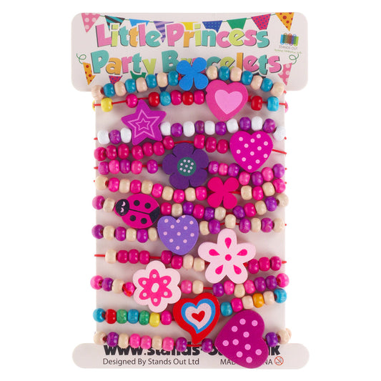 PBW12C - Pack Of 12 Girls Wooden Beaded Bracelets