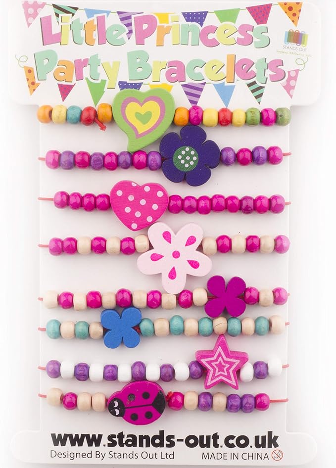 PBW8C - Pack Of 8 Girls Wooden Beaded Bracelets