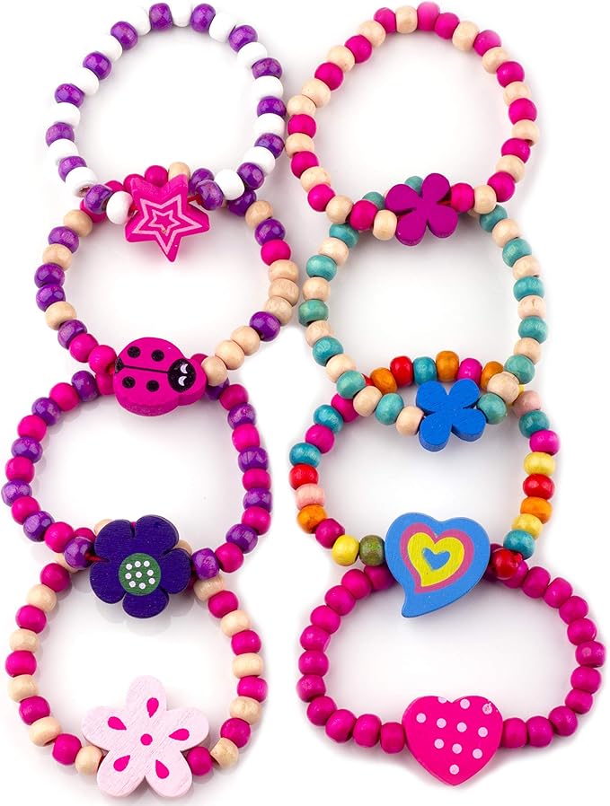 PBW8C - Pack Of 8 Girls Wooden Beaded Bracelets