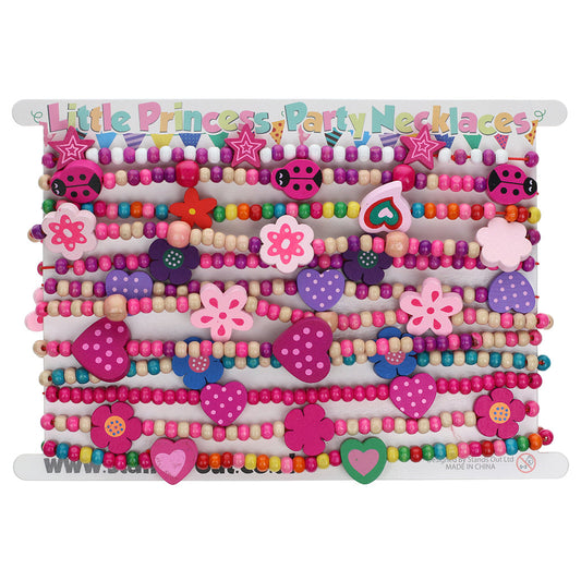 Pack Of 12 Girls Wooden Beaded Necklaces