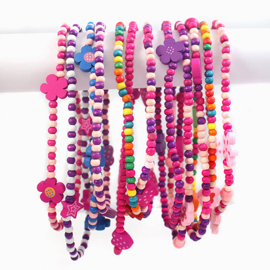 Pack Of 12 Girls Wooden Beaded Necklaces