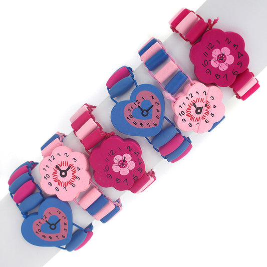 PWW6 - Pack Of 6 girls Wooden Beaded Watch Bracelets